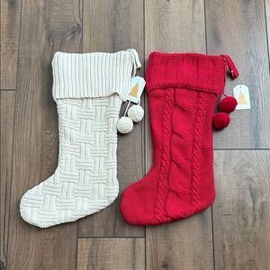 Holiday Stockings - Red and Cream Cable Knit Christmas Stockings